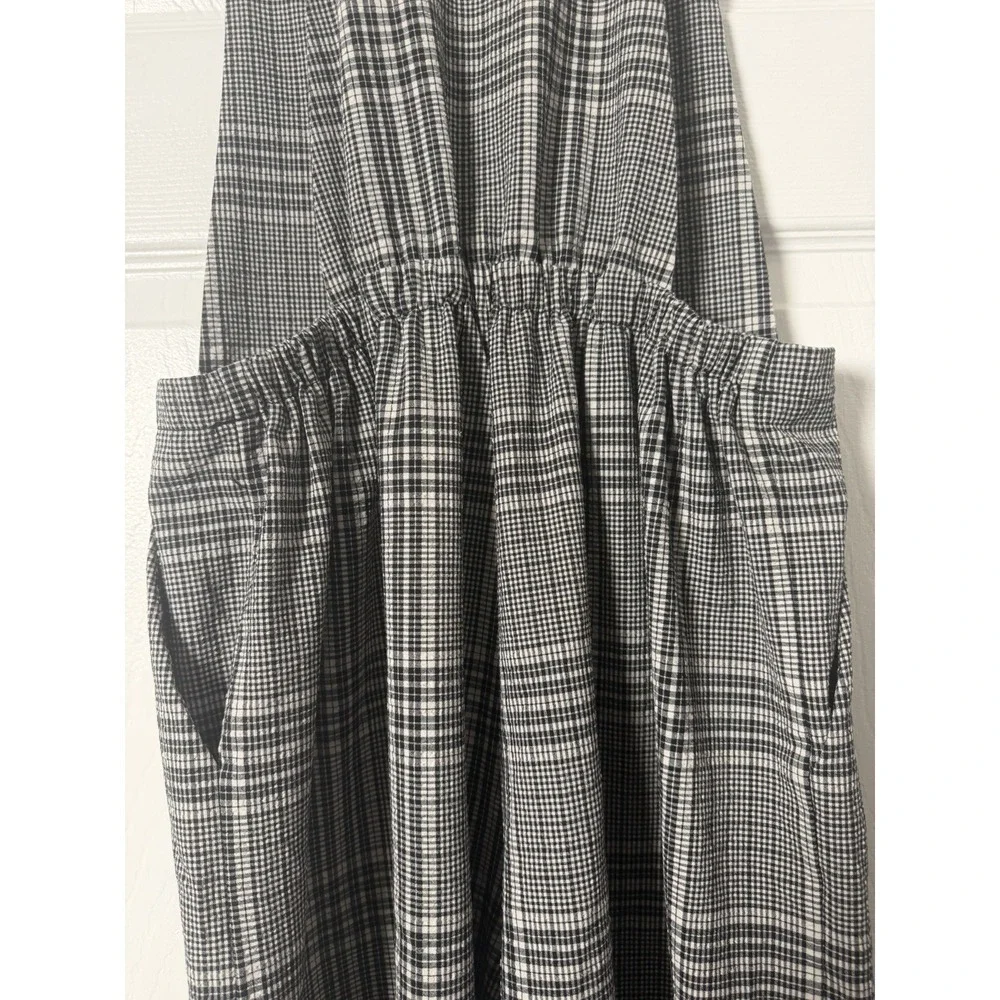 Oak + Fort Glen Plaid Wide Leg Cropped Jumpsuit XS Square Neck Minimalist